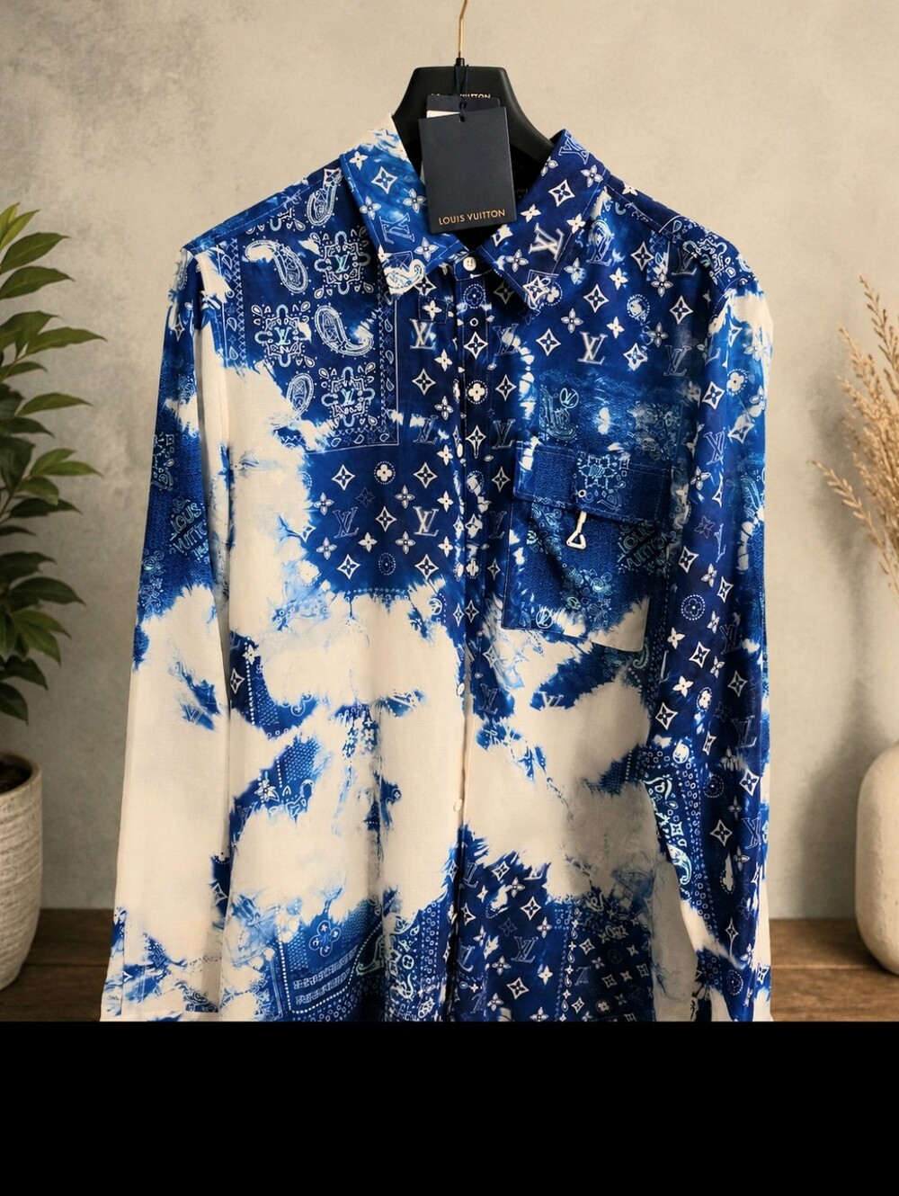 Louis Vuitton Blue and White Bandana Hook Detail Men's Button-Up Shirt